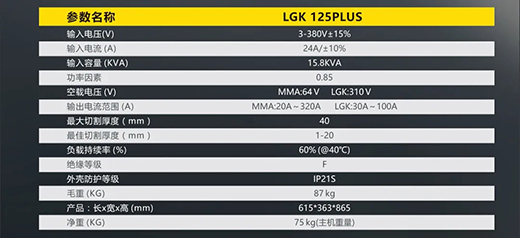 尊龙凯时登录首页LGK125PLUS等离子切割机参数